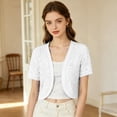 thumbnail image 2 of Women's Lace 3/4 Sleeve Open Front Cropped Cardigan Sheer Floral Elegant Cover Up for Dresses White M, 2 of 8