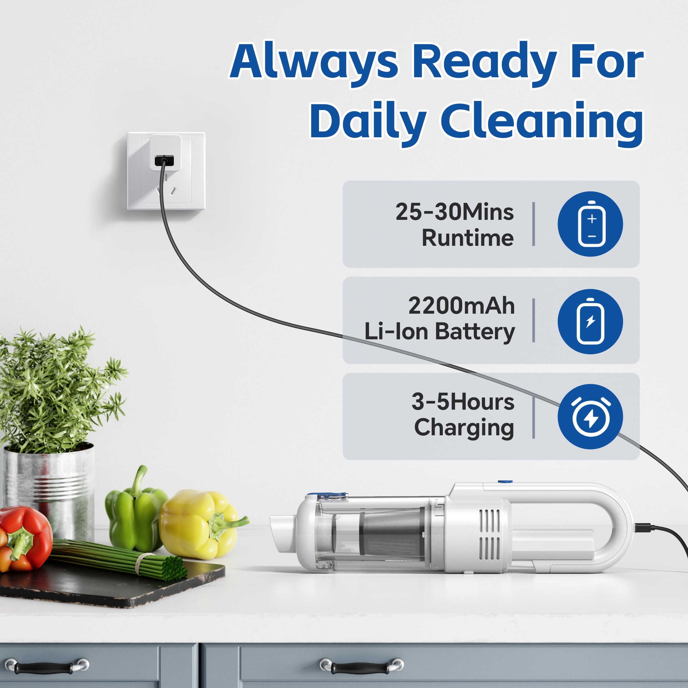SIMWAL Handheld Vacuum, Car Vacuum Cleaners Cordless 9500PA Powerful Suction, Portable Hand Held Vacuum with LED Display Multiple Accessories for Car,Office and Living Room Cleaning White
