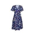 thumbnail image 3 of FASHIONWT Elegant Floral Print Belt Midi Skirts Casual Women Swing Dress, 3 of 7