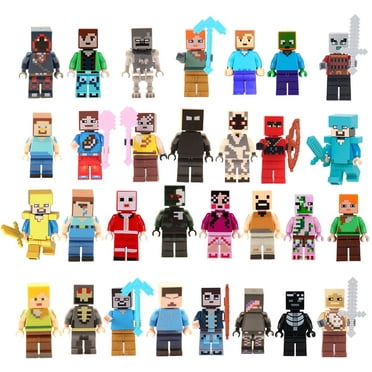 30 Pcs/Set Minecraft Minifigures Toys Playset, Pixel Game Mini Action Figures Building Blocks Stitching Toy Collectible Awesome Gift for Boys Kids Fans