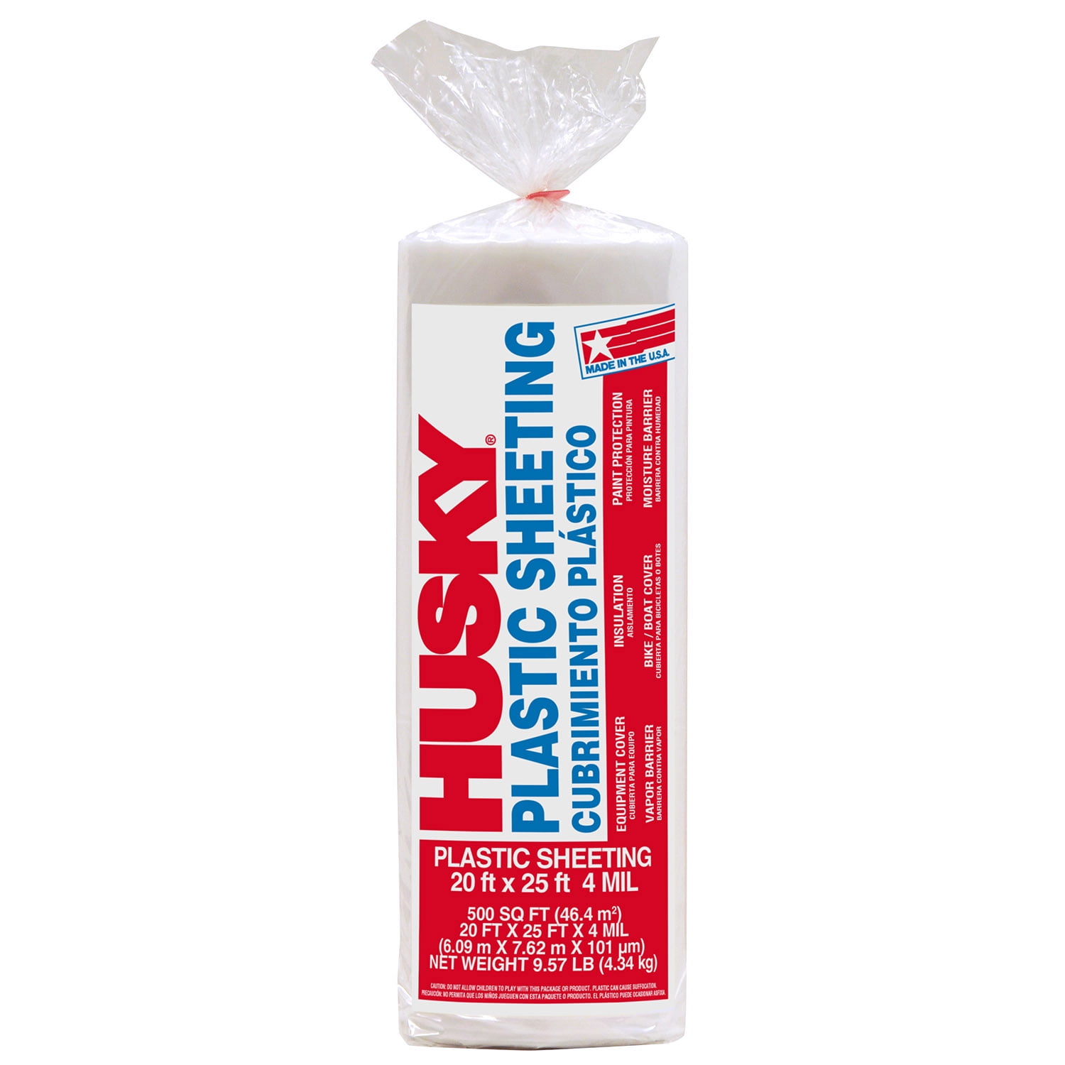 (2 pack) Husky 20' x 25' 4 Mil Clear Plastic Sheeting