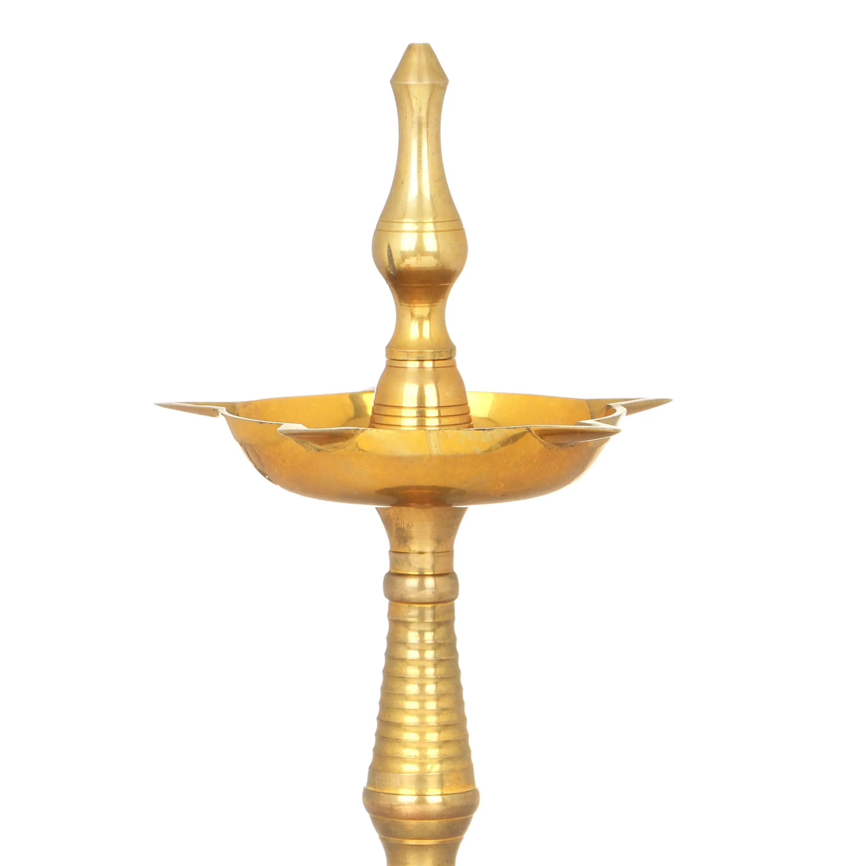 12" Brass Five Wicks Kuthu Vilakku Puja Lamp - Handmade Oil Ghee Ritual Home Decor Lighting