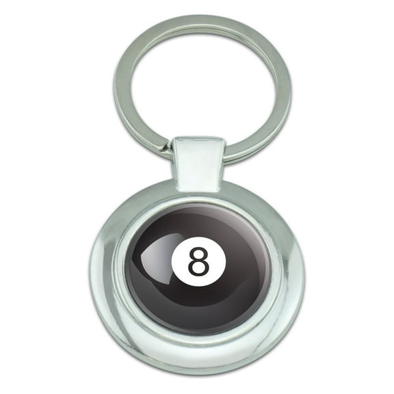 Eight Ball Pool 8 Ball Classy Round Chrome Plated Metal Keychain