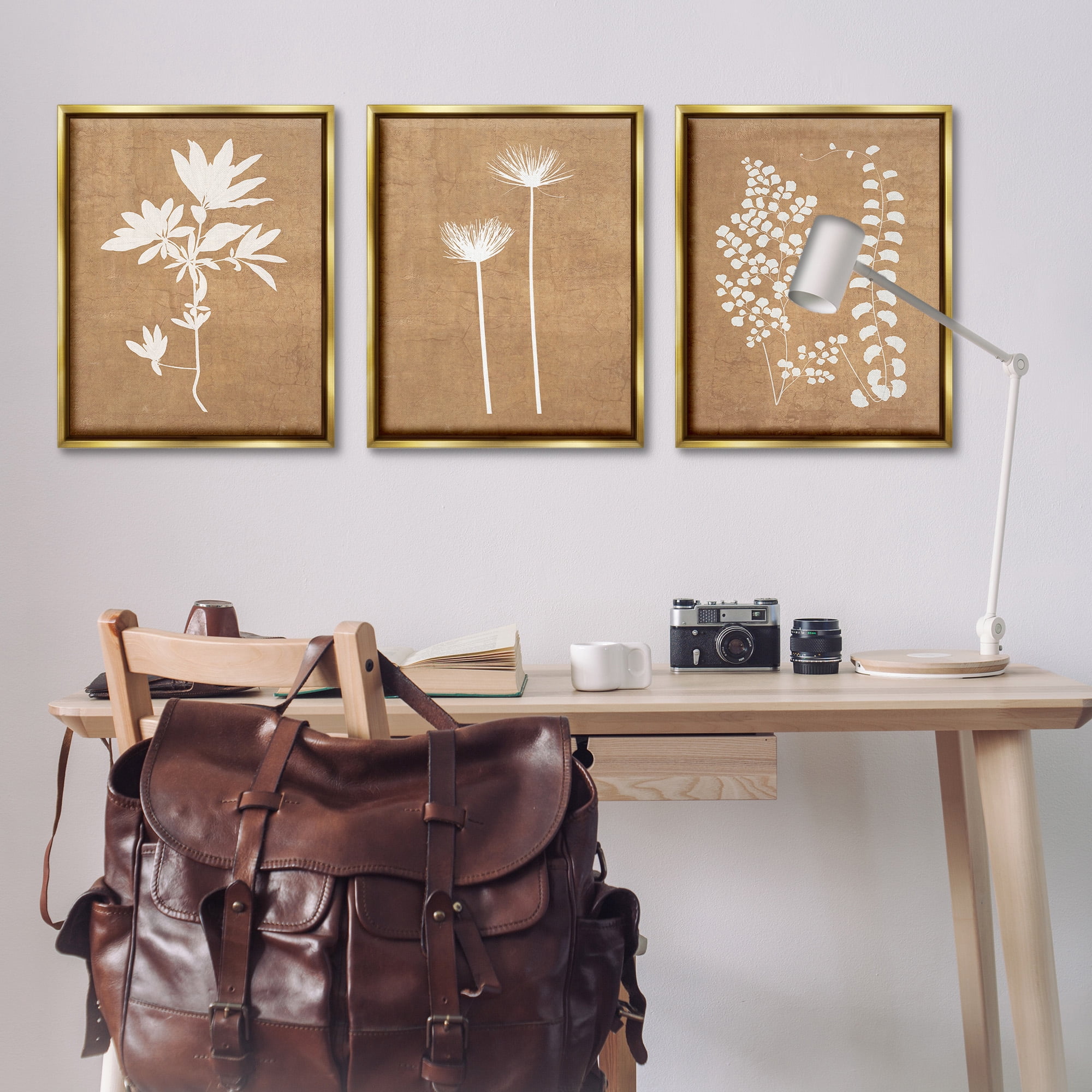 Stupell Industries Nature Botanical Silhouettes Botanical & Floral Painting Gold Floater Framed Canvas Art Print Wall Art, 25 x 31, Set of 3