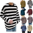 thumbnail image 3 of lcziwo Striped Long Sleeve Shirts For Men Crew Neck Loose Outerwear Athletic Tshirts Comfy Pullover Tees Lounge Streetwear Top Yellow,XXL, 3 of 3