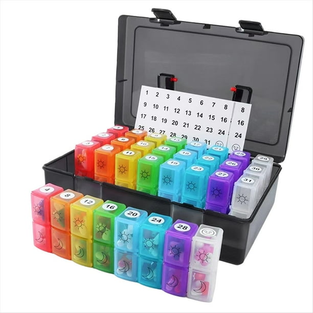 Pastillero Mensual, Dispensador de Viaje, Contenedor de Almacenamiento, Dispensador de Pastillas Colorido, Contenedor de Embalaje, Pastillero Negro de 32 Ranuras.
