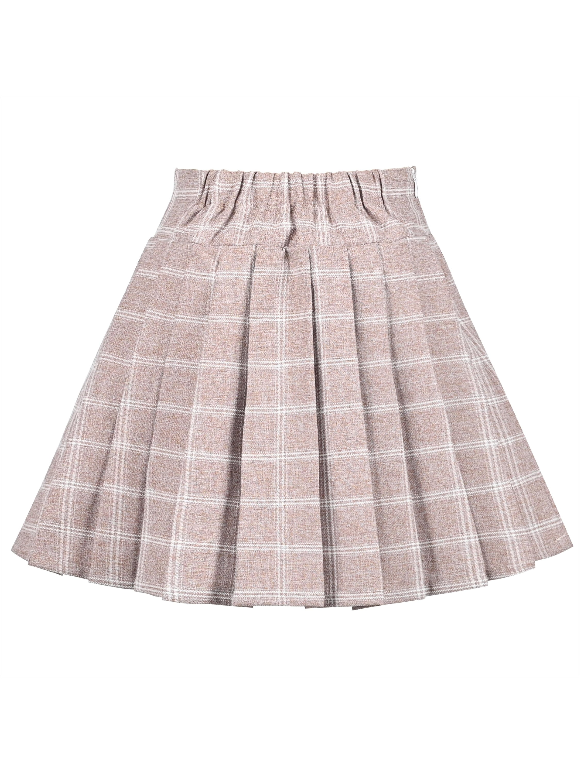 Girls Skirt Pink Grid Check Plaid Pleated School Tennis Mini