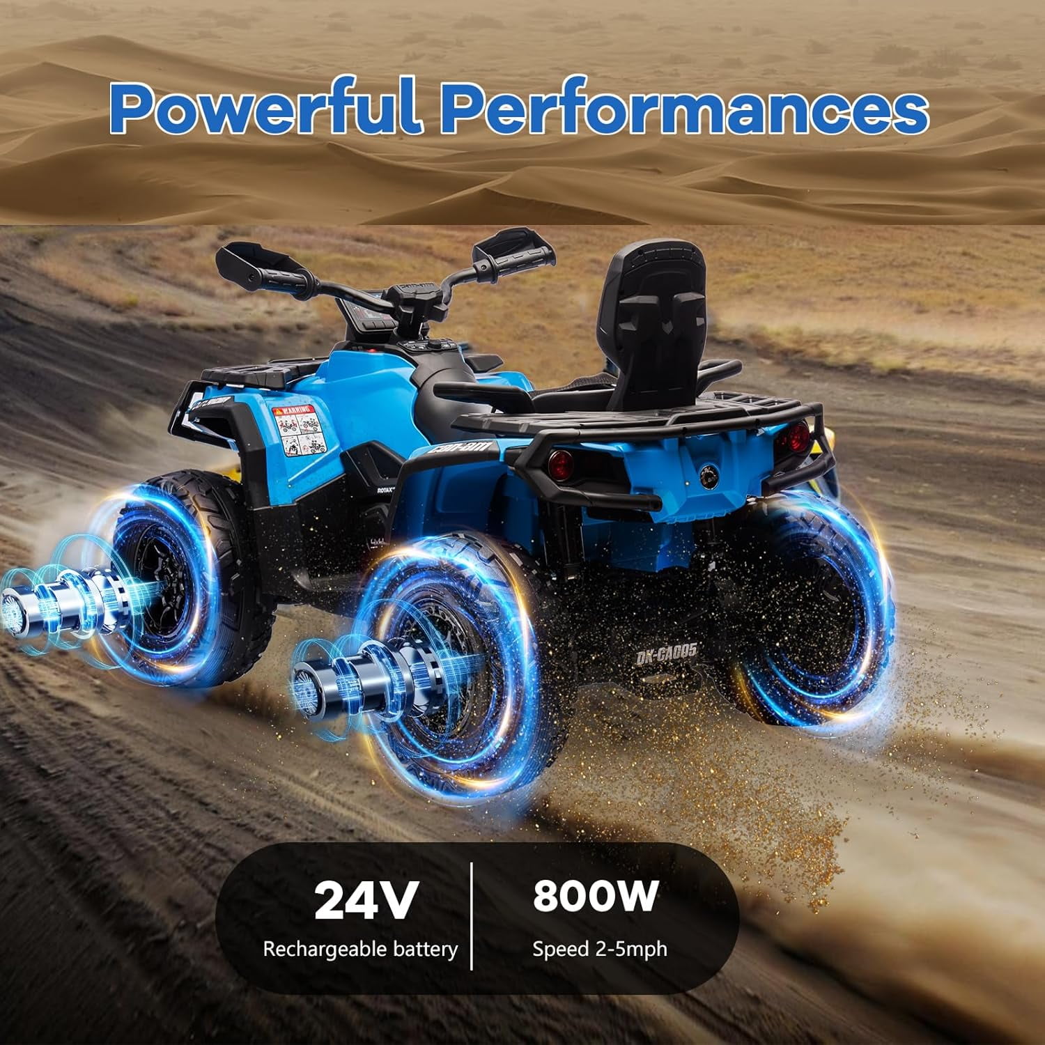 Roromall 2 Seater Ride On ATV for Kids, 24V Ride On Toy Car with Leather Seat, EVE Wheels, LED Lights, 2WD/4WD Power, Music, 4 Wheeler Electric Car Battery Powered for Boys Girls