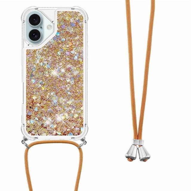 Funda FOXDOCK para iPhone 16 Plus con Cuerda Ajustable, Brillo Líquido, Protección Antigolpes y Lente – Ideal para Regalo