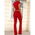 thumbnail image 2 of Solid Color Slim Fit Short Sleeve Trousers Suit Red XS, 2 of 7