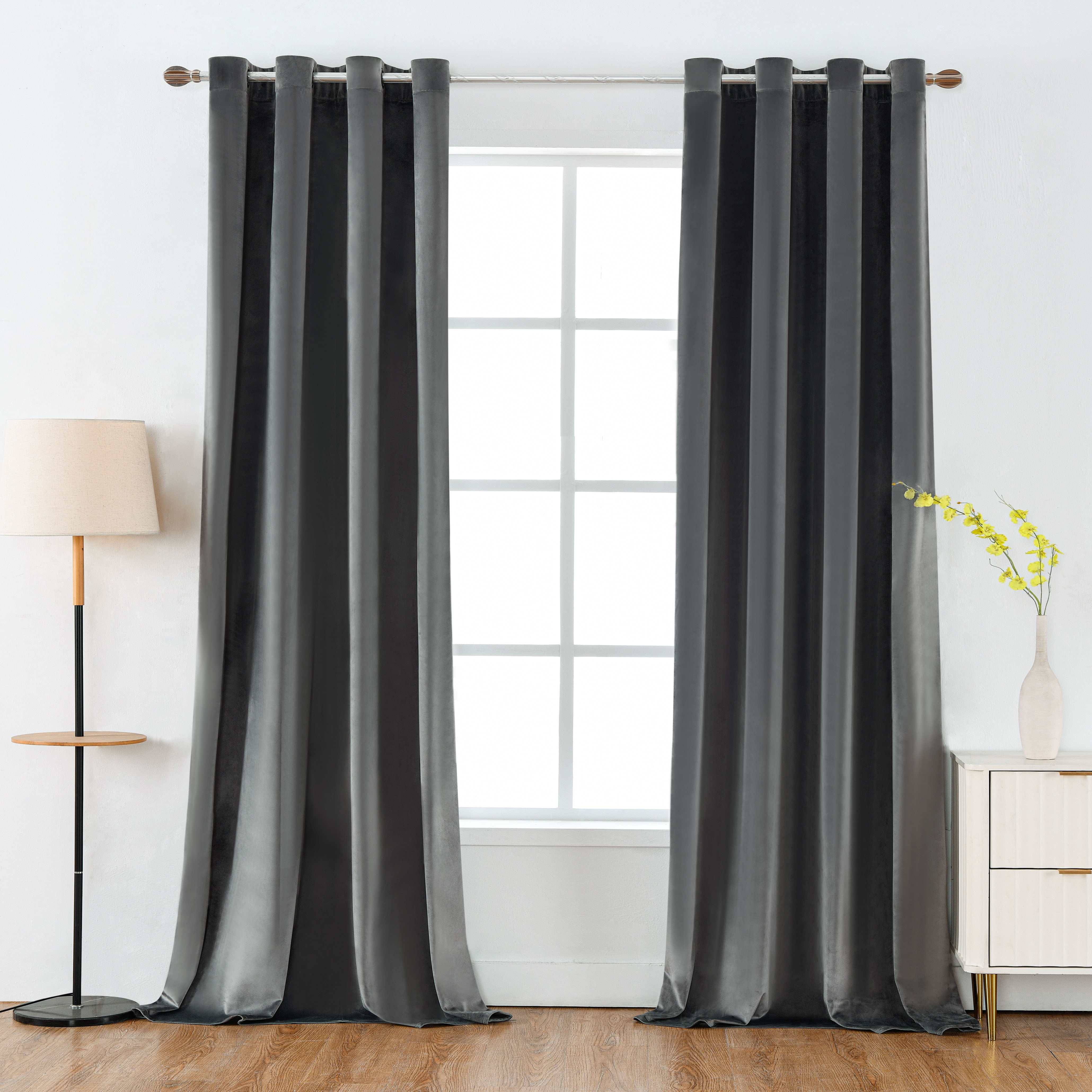 Moutainwind Velvet Solid Color Grommets Blackout Curtain Panel Drape