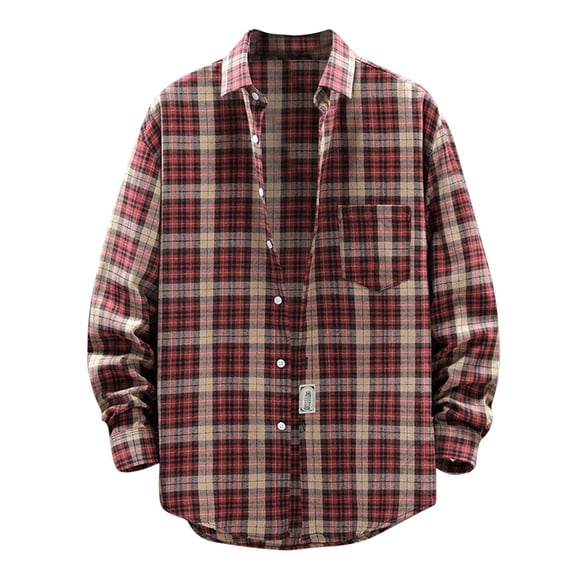 IWRICH Flannel Shirt for Men Fashion Long Sleeve Plaid Button down Shirt Casual Lightweight Jacket Red XL