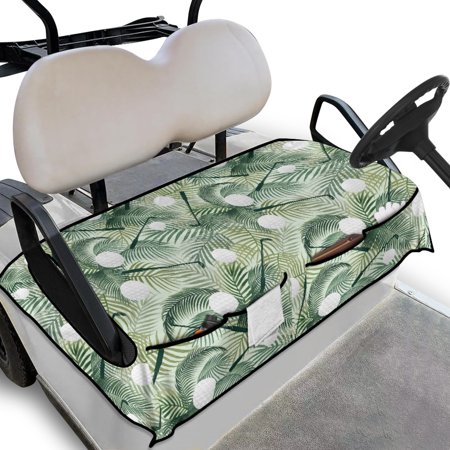 Renewold Golf Cart Seat Cover with Front Pockets Soft Quick Dry Towel Blanket Accessories for Summer Universal Fit for Most 2-Seats Club Car Golf Ball Tropical Palm Leaf