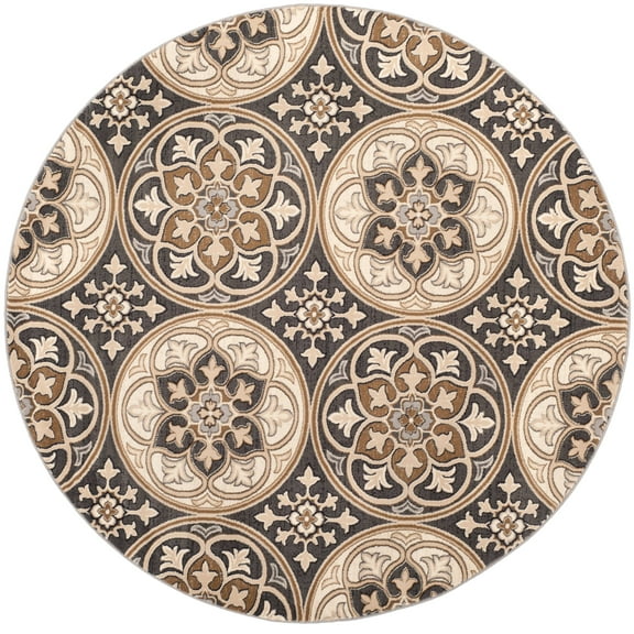 SAFAVIEH Lyndhurst Madeline Geometric Circles Area Rug, Light Grey/Beige, 8' x 8' Round