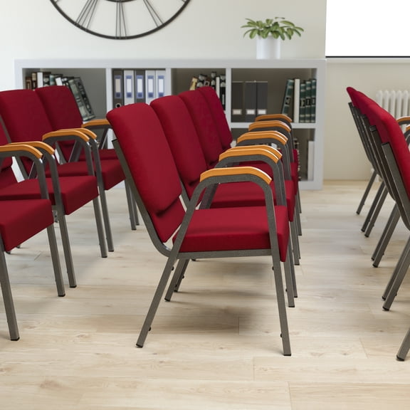 Emma Oliver 21" Stackable Church Chair with Arms in Burgundy Fabric - Silver Vein Frame