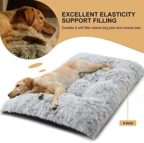 Dog Beds for Large Dogs, Plush Dog Crate Bed Fluffy Cozy Kennel Pad for Sleeping &Ease Anxiety, Washable Pet Mats with Anti-Slip Bottom for Large Medium Dogs, Pet Bed Grey