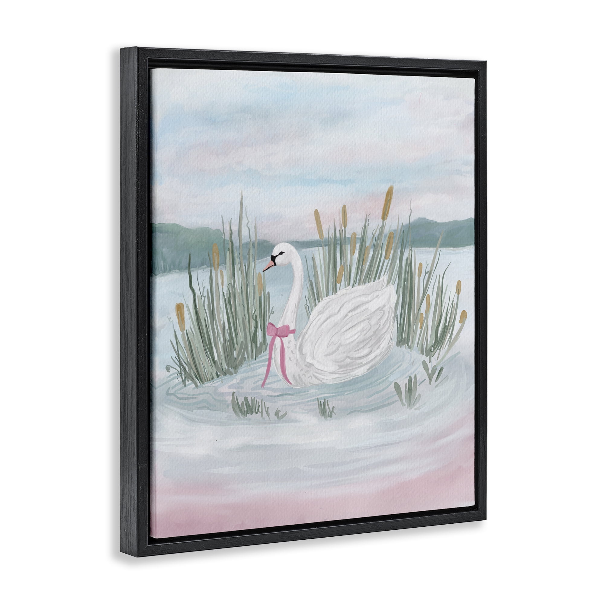 Stupell Industries Swan Serenade on Lake Black Framed Floater Canvas Wall Art, design by Adreane Fippinger