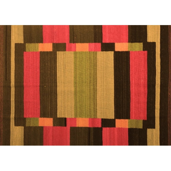 Ahgly Company Indoor Rectangle Abstract Orange Contemporary Area Rugs, 2' x 5'