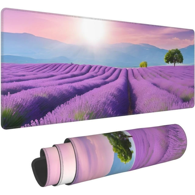 Romantic Purple Lavender Large Gaming Mousepad Waterproof NonSlip Desk Mat (12" x 31.5") for Home Office Work, Keyboard Pad Essentials, Calming and Elegant