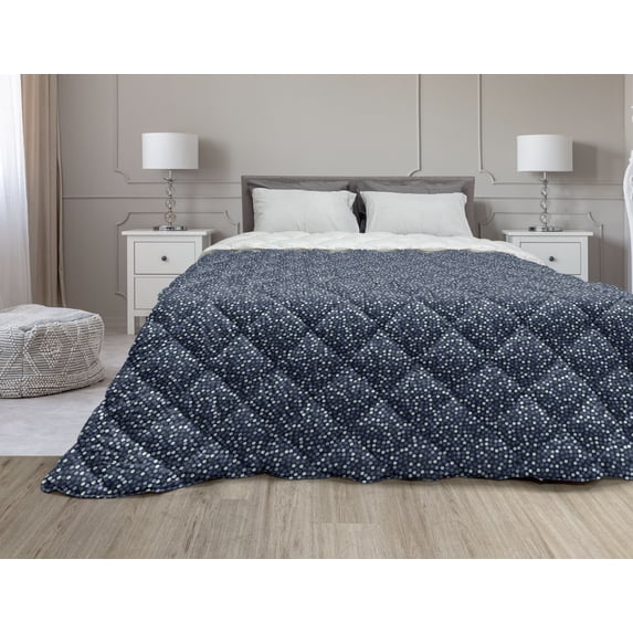 Abstract Down Alternative Comforter, Monochrome Composition of Rounds in Different Motifs and Shapes Hand Drawn Like, Microfiber Quilt for All Season, 5 Sizes, Slate Blue, by Ambesonne