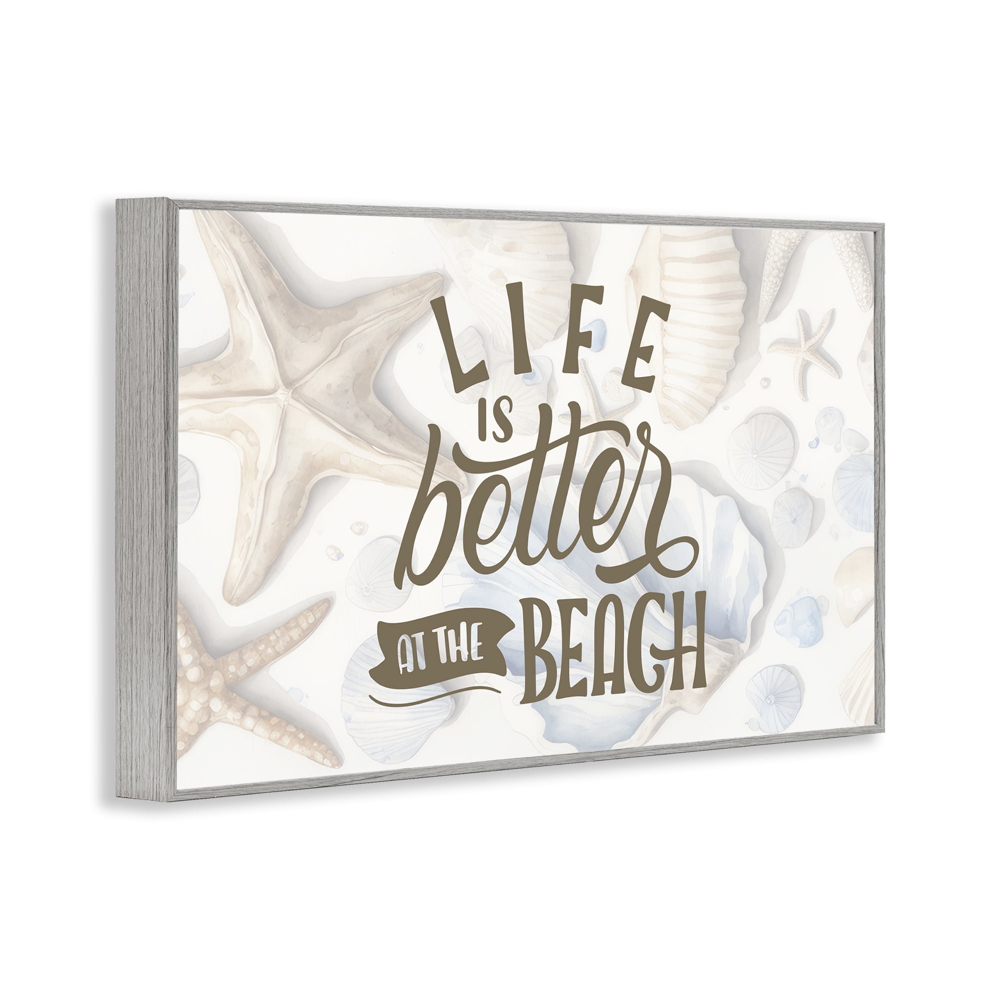 Stupell Industries Better At Beach Seashells Gray Framed Giclee Art, design by Kim Allen