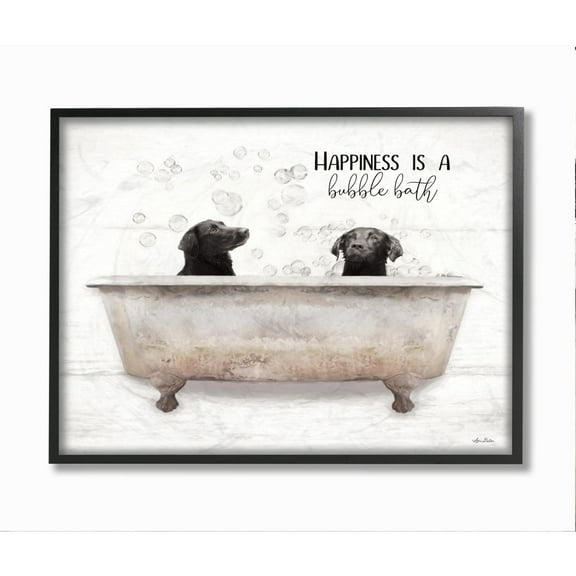 Stupell Industries Animal Bathroom Happiness is a Bubble Bath Dog Quote Framed Wall Art Design by Lori Deiter, 11" x 14", Black Framed