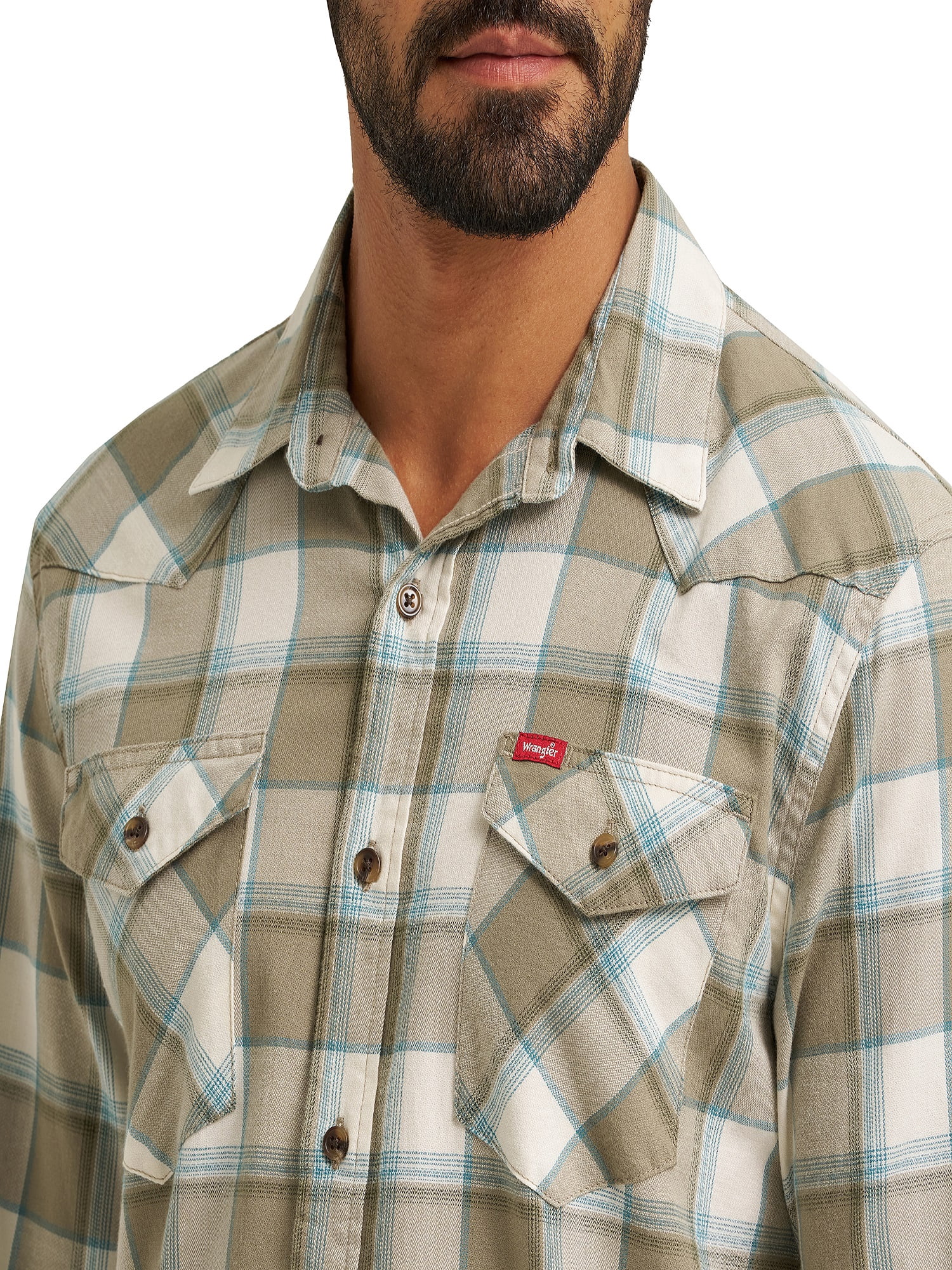 Wrangler® Men's Slim Fit Long Sleeve Woven Twill Shirt with Sunglasses Cleaner, Sizes S-5XL