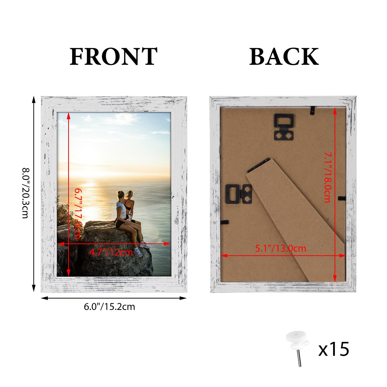 5x7 Picture Frame Set of 15, Rustic Picture Frames Display 5 by 7 Photo for Wall or Tabletop