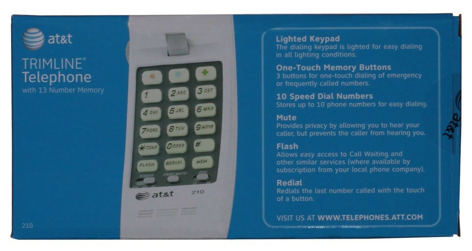 AT&T 210M Corded Phone Desk Wall Mount Trimline Telephone Handset White New - image 2 of 3