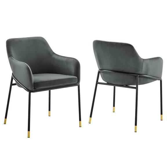 Modway Jovi Performance Velvet Dining Armchair Set of 2 in Black Charcoal