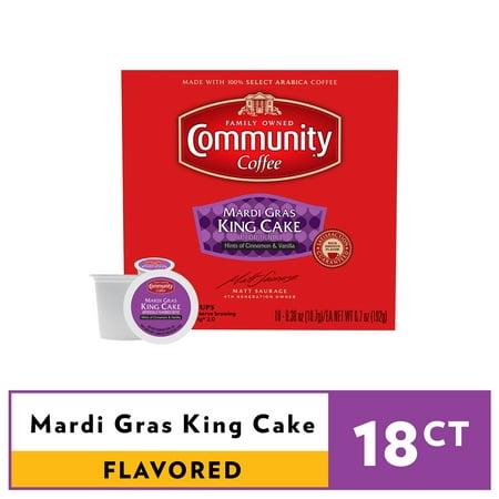 Community® Coffee Mardi Gras King Cake Coffee Single-Serve Cups 18 ct Box Compatible with Keurig 2.0 K-Cup