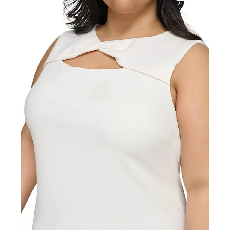 Calvin Klein Women's Plus Cut Out Twist-Front Round Neck Sheath Mini Dress (White, 14w)