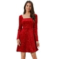 thumbnail image 1 of Disfraz de navidad Vestido Mini Estrellas Terciopelo Cuello Cuadrado Vintage Para Mujer Navidad Día De Los Reyes Magos Vino Rojo XL, 1 of 6