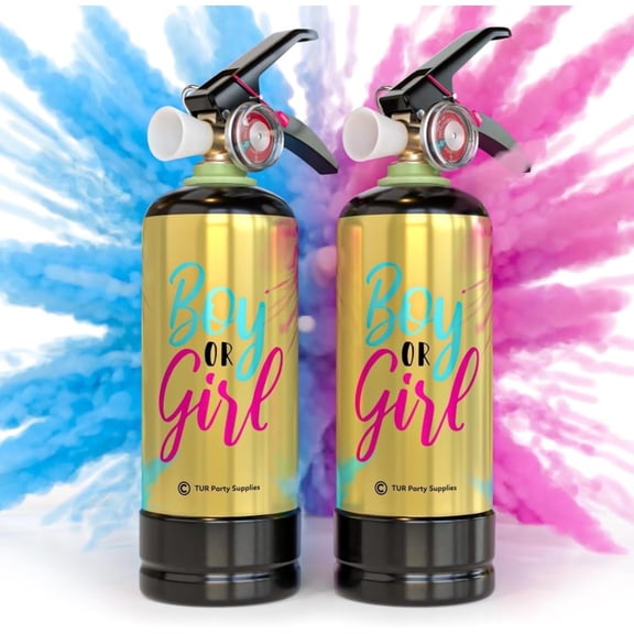 TUR Gender Reveal Powder Spray Cannons, Fire Extinguisher Style 1 Pink & 1 Blue, 25 ft Burst