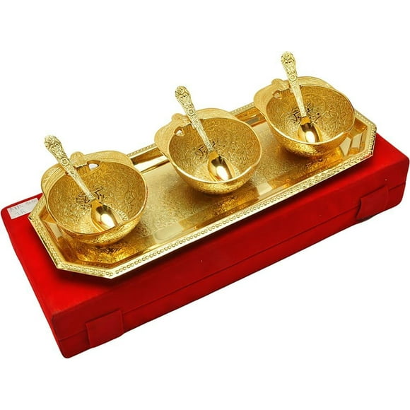 Apple Shaped Bowl Set With Red Velvet Box Gold