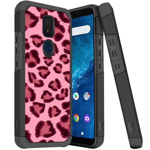 ANJ  Slim Dual Layer Hybrid Shockproof Case   Tempered Glass Cover for Cricket Icon 3, Splendor, AT&T Motivate 2 - Pink Leopard