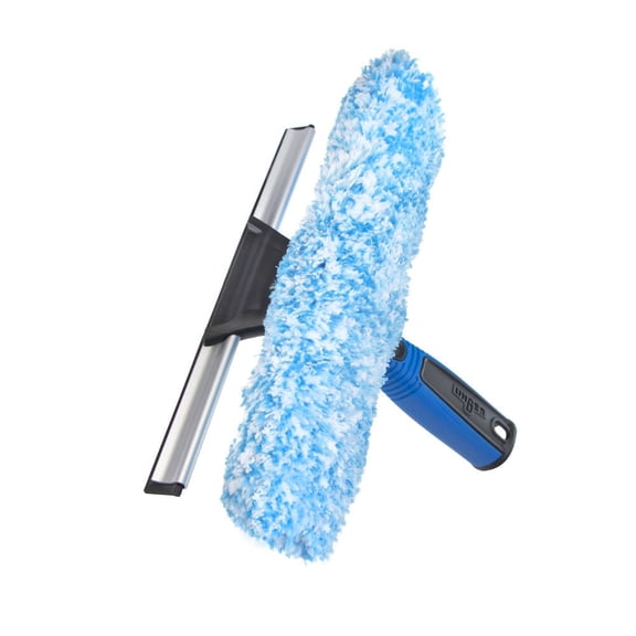 Unger Professional Connect and Clean 2-in-1 Squeegee and Scrubber, 10” Window Cleaning Tool, Commercial and Residential Use,