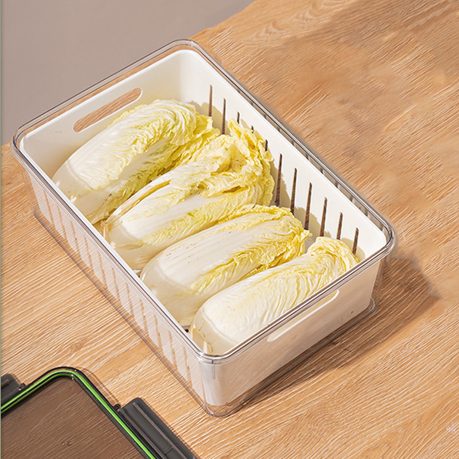 Large Capacity Food Storage Container with Colander Insert - Draining Produce Keeper for Fruits Vegetables and Salad Greens - 12.6x8.7x4.5 Inch Leak Proof Airtight Container for Fridge Pantry