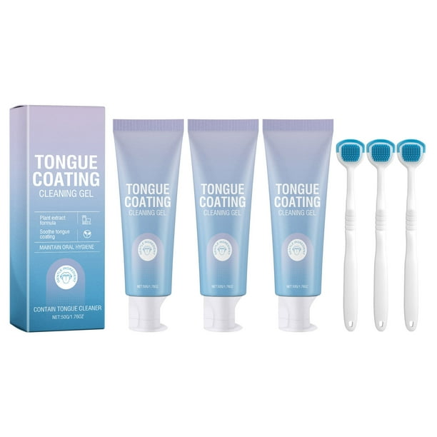 Gel limpiador de lengua con raspador. Kit de limpieza de lengua fácil de usar para eliminar la lengua blanca vellosa. Gel limpiador de lengua con cepillo limpiador. Gel para uñas.