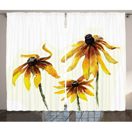 Watercolor Flower Decor Curtains 2 Panels Set, Garden Daisy Flowers In Soft Painting Effect Dramatical Nature Mod Graphic, Living Room Bedroom Accessories, By (Best Windows 7 Mods)