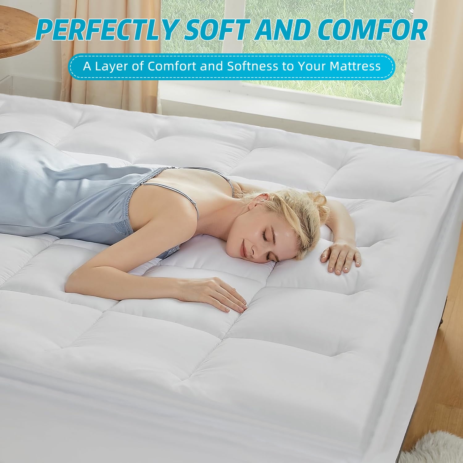 Twin-XL Size Mattress Topper, Thick Quilted Fitted Mattress Pad Protector, Breathable Soft Quilt Topper Mattress Cover Stretches up 8-21" Deep Pocket