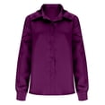 thumbnail image 5 of Yrmaups Women Loose Fit Long Sleeve Button Down Blouse, Solid Satin Collared Casual Shirt, Soft Flowy Top for Office Daily Wear Layering, Purple S, 5 of 6