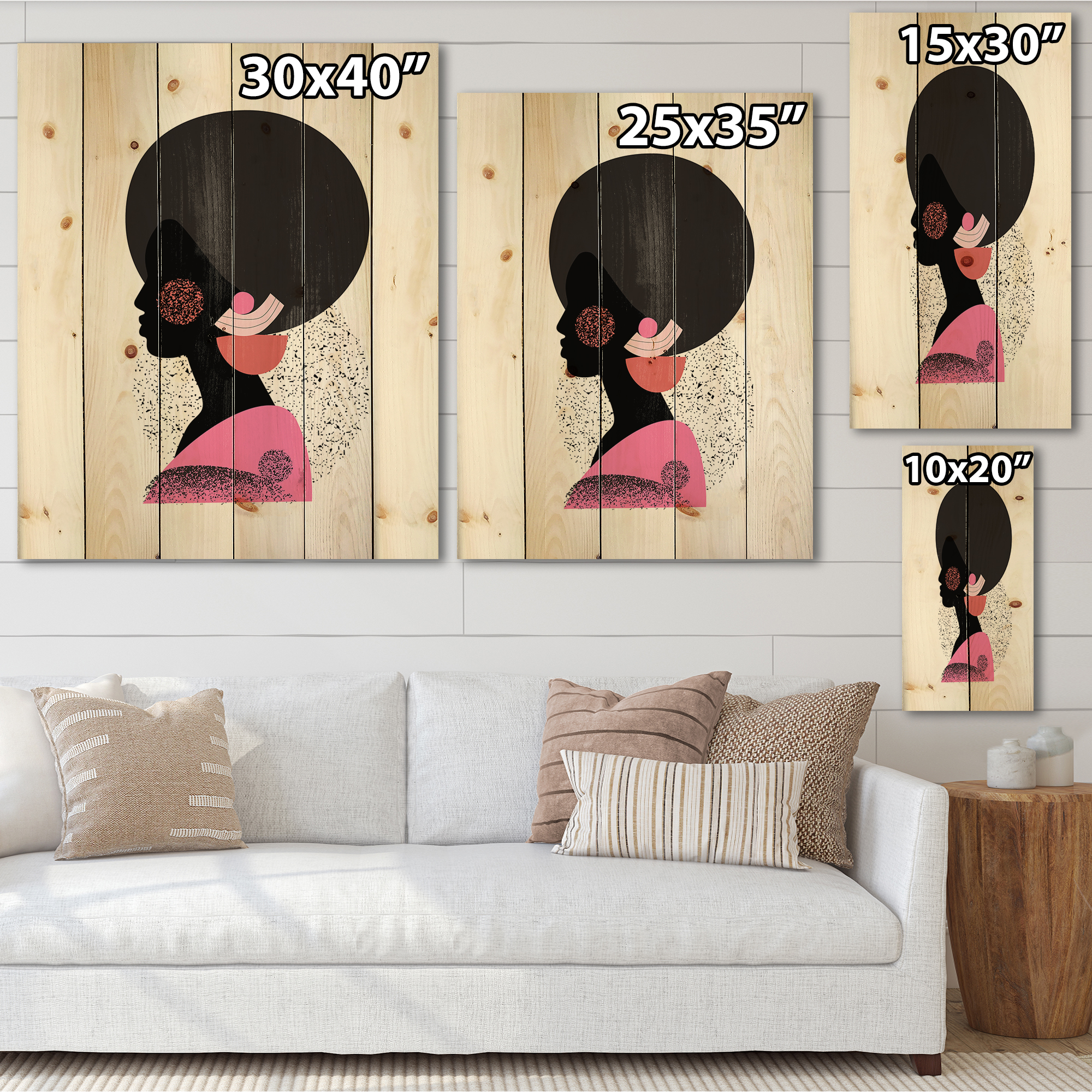Designart 'Ethnic Geometric Silhouette of African American I' Modern Print on Natural Pine Wood
