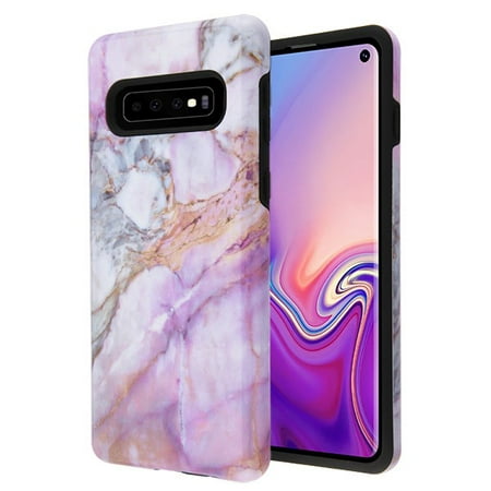 Samsung Galaxy S10 Phone Case Premium Slim Protective Shockproof [Drop Protection] Armor Hybrid Rubber Rugged TPU Cover Purple Marbling Marble Phone Case for Samsung Galaxy S10 (6.1