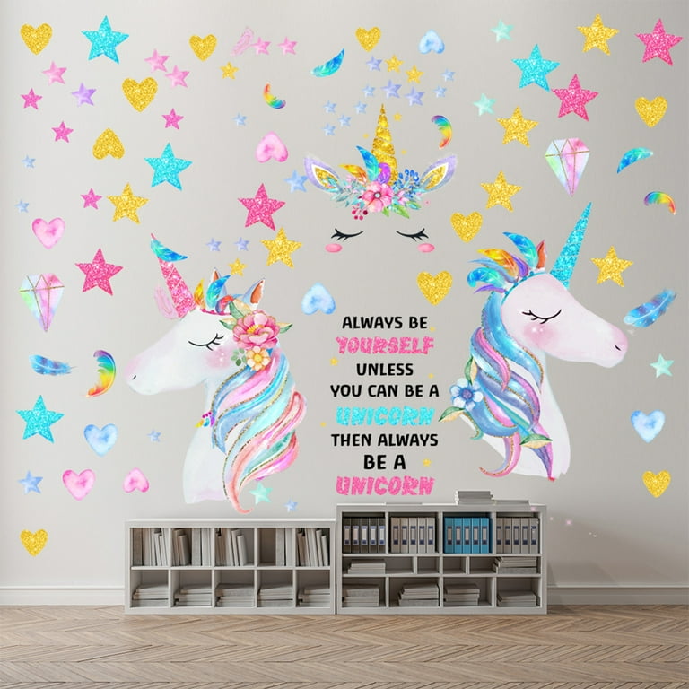 Sytle-carry Unicorn Wall Decal Stickers, Girls Room Decor, Unicorn Wall Sticker Decor for Gilrs Kids Bedroom Birthday Party