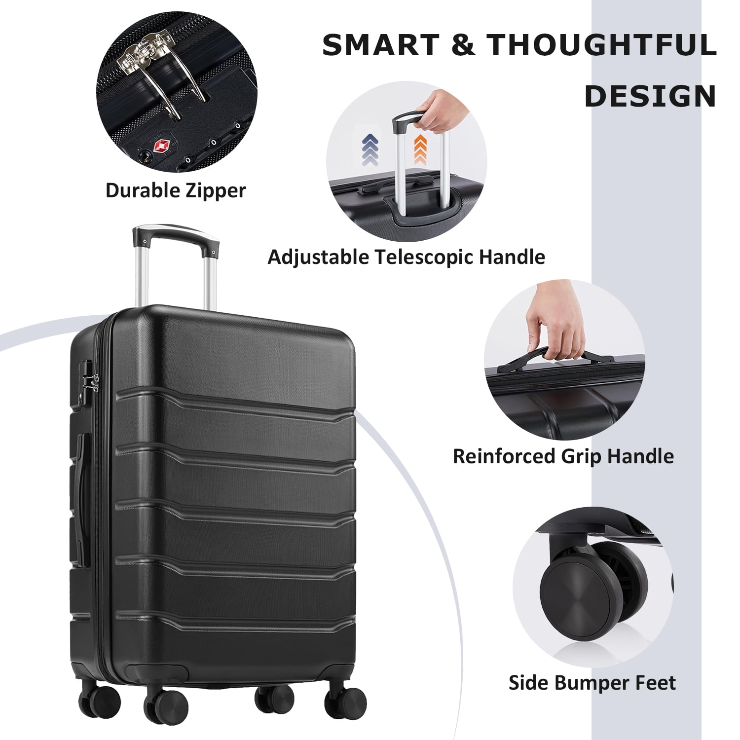 Beddle 20" Hardshell Carry on Luggage, Lightweight Expandable ABS Suitcase with Spinner Wheels & TSA Lock,Black