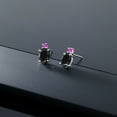 thumbnail image 4 of Gem Stone King 14k White Gold Black and Pink Sapphire Earrings for Women (3.48Cttw, GemstoneSeptember Birthstone, Oval 8X6MM, Round 2.5MM), 4 of 5