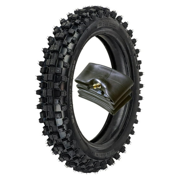 80/100-12 Rear Tire with 3.00-12 Inner Tube - for Off Road Motocross, 90cc-125cc PW80, DRZ110, CRF70 Dirt Bikes