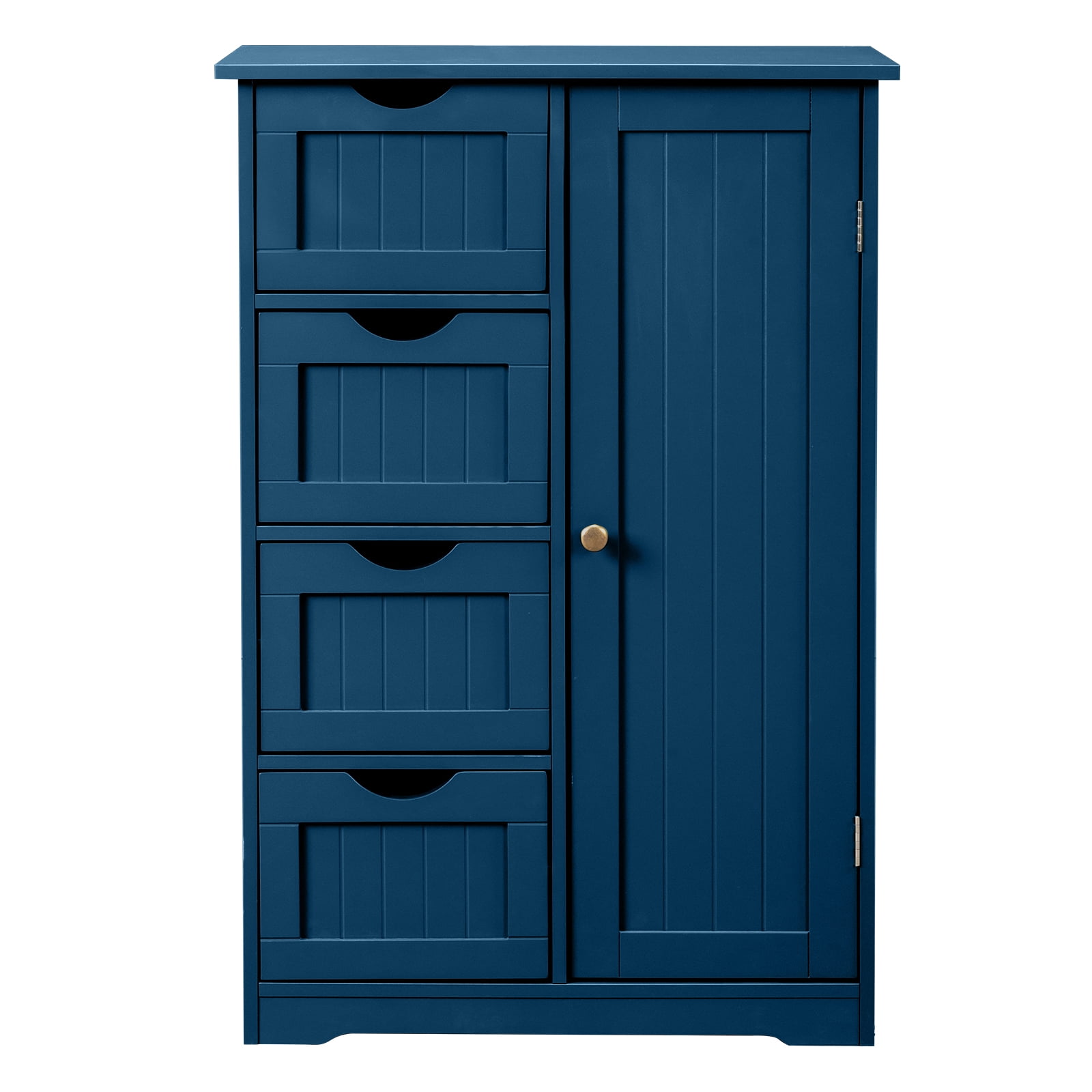 Ktaxon Wooden Bathroom Floor Cabinet, Side Storage Organizer with 4 Drawers, 1 Cupboard & 2-Shelves, Navy Blue