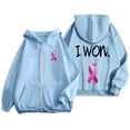 thumbnail image 2 of NinXxx Women's Cancer Prevention Zipper Long Sleeve Pocket Drawstring Hoodie Sky Blue S, 2 of 6